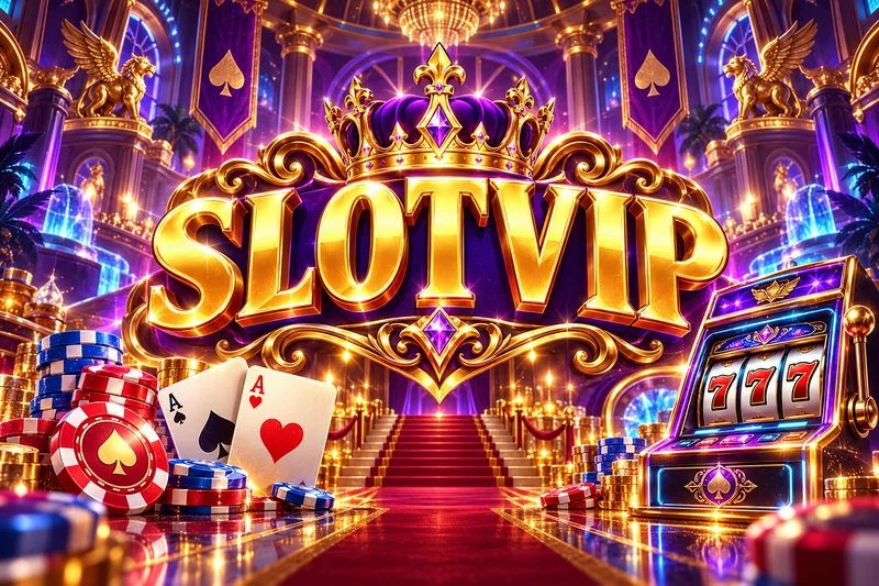 SlotVIP brand artwork in a gold and jewel casino scene — original concept illustration