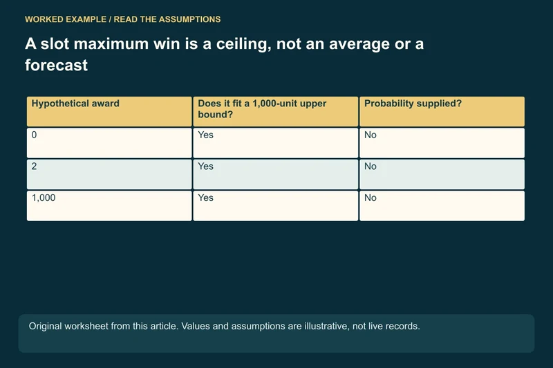 Known statement in the model: Award cannot exceed 1,000 units; Unknown from that statement: How likely are 0, 2, 1,000 or other awards?; Invalid shortcut: Do not average an arbitrary list to invent expected return