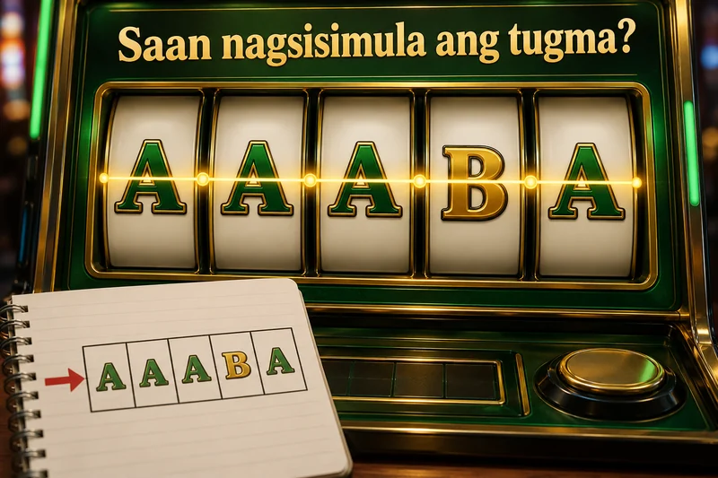 Kathang-isip na limang reel na A A A B A at arrow mula sa kaliwa